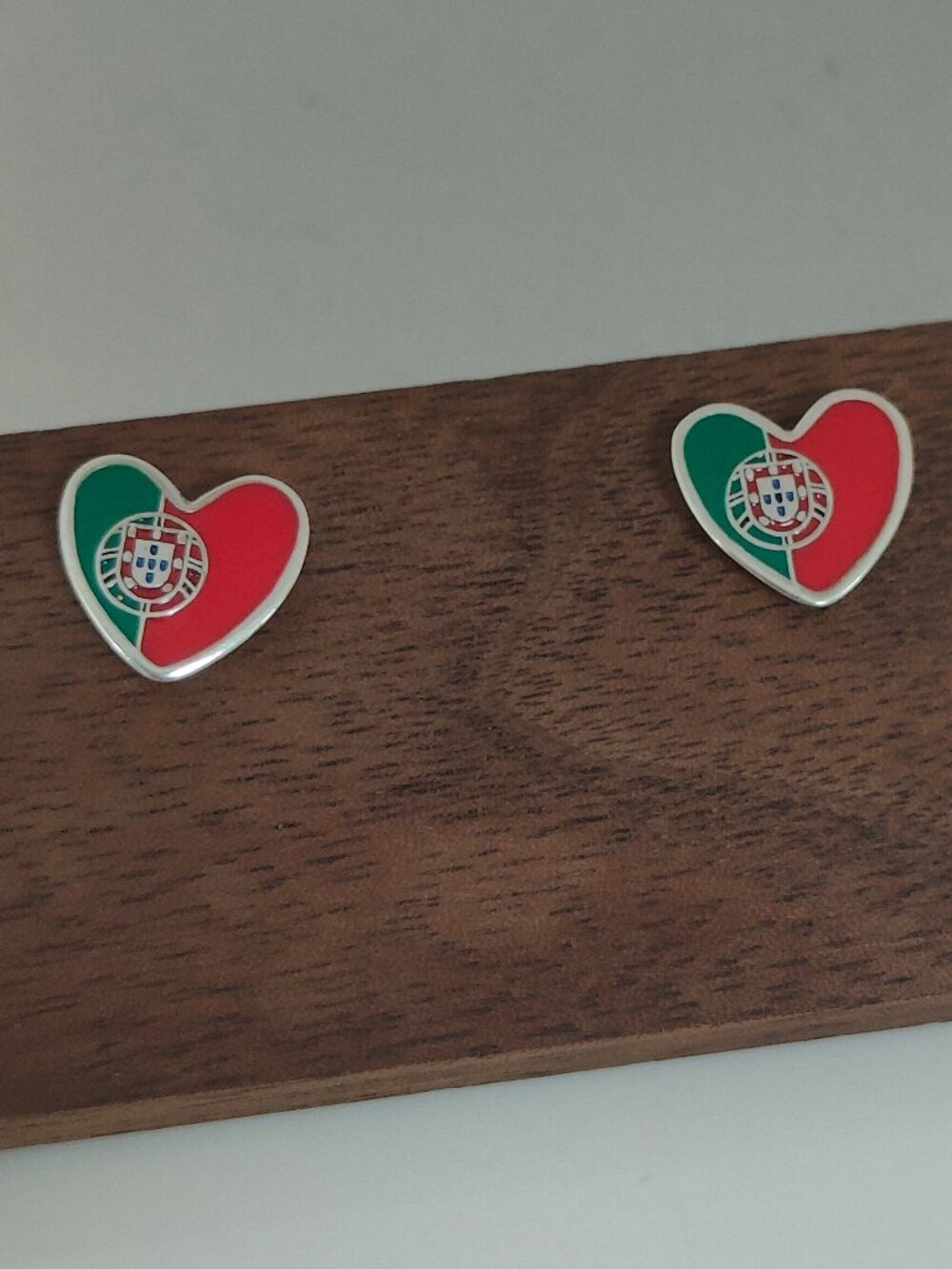 Portugal Flag Heart Stud Earring Exclusive Designed S925 Silver with box